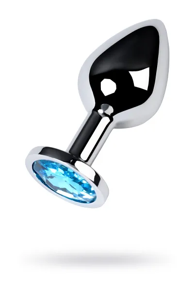 Анальная втулка TOYFA Metall, металл, серебряная, с голубым кристаллом, 8 см, Ø 3,4 см, 85 г