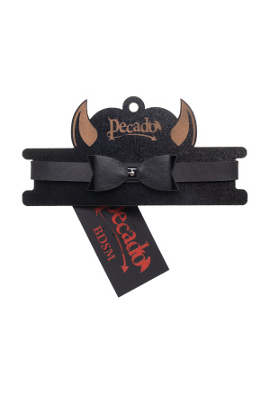 Чокер с бабочкой Pecado BDSM, натуральная кожа, черный