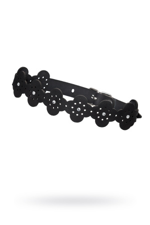 Чокер с узорами и стразами Pecado BDSM, натуральная кожа, черный